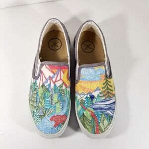 Inkkas Trek Slip On Sneakers Shoes Women's 9 Mountains Trees Bear Outdoors